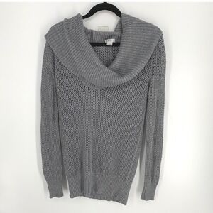 Cachet Gray Metallic Cowl Neck Sweater Large Cotton Cashmere Blend